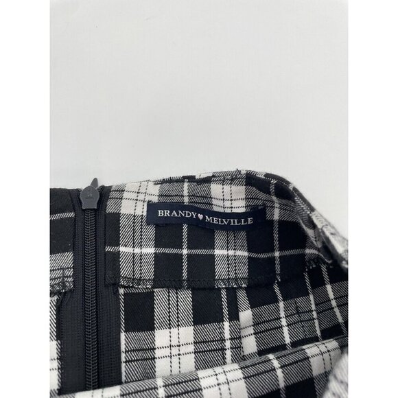 Brandy Melville Academia Skirt Black Plaid Check Stretch Slit See Measurements - Picture 4 of 9